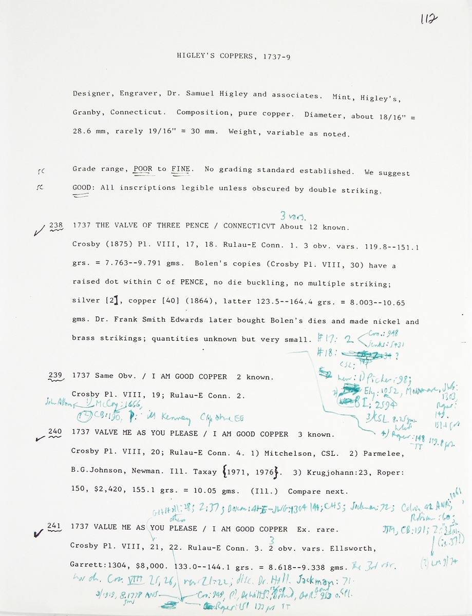 Column Annotation Draft Walter Breen annotated draft page | Coin Collectors News